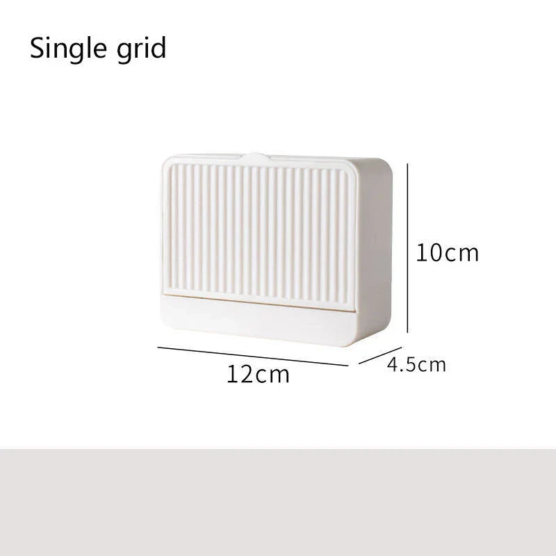 Double grids soap storage box wall mounted with free drain design in white, grey, and khaki