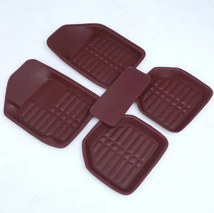 Leather car mat in six colour options including beige, black, gray, dark brown, dark red, and light brown for universal vehicle fit