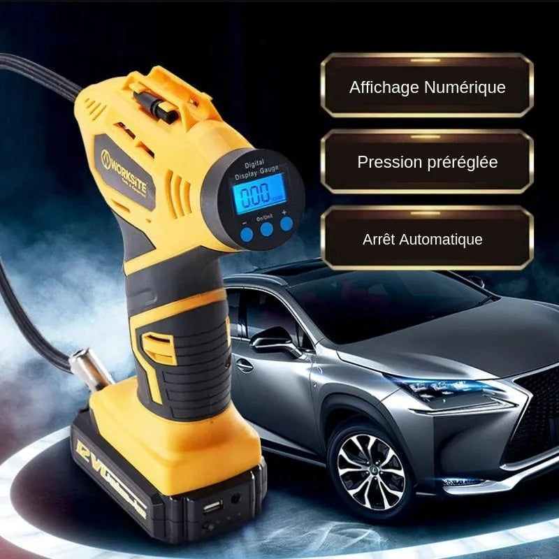 Smart Gonfleur 12V digital air pump in yellow with hose and cigarette lighter plug