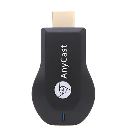 Compact 1080p wireless HDMI dongle in black, 6cm long with USB cable for TV streaming