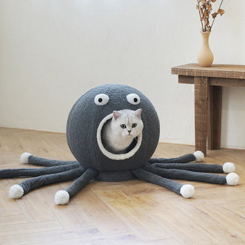Octopus-shaped plush pet nest for cats, measuring 40x40x42cm, suitable for pets up to 12 kg