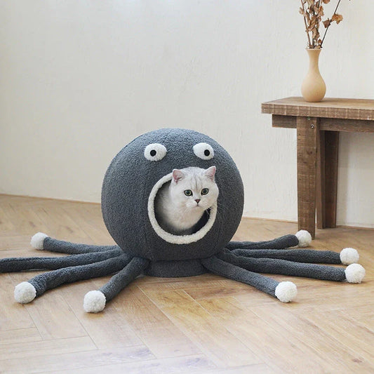 Octopus-shaped plush pet nest for cats, measuring 40x40x42cm, suitable for pets up to 12 kg