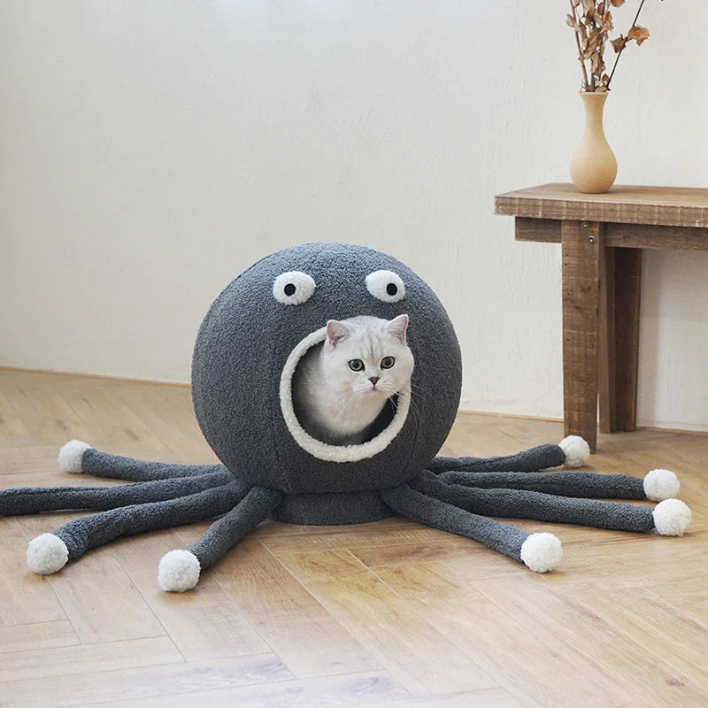Octopus-shaped plush pet nest for cats, measuring 40x40x42cm, suitable for pets up to 12 kg