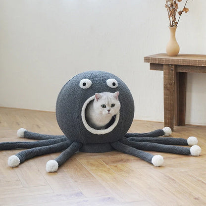 Octopus-shaped plush pet nest for cats, measuring 40x40x42cm, suitable for pets up to 12 kg