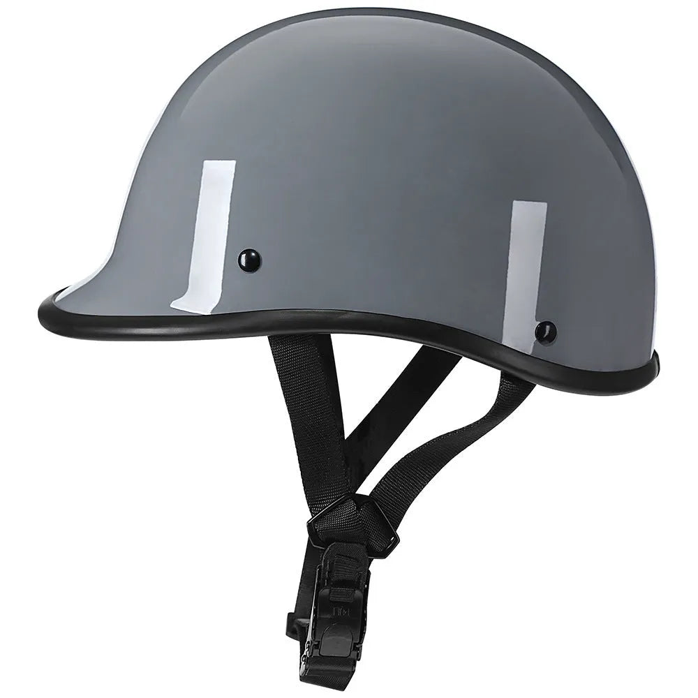 Retro style full face ABS motorcycle helmet shown in matte black finish on a stand.