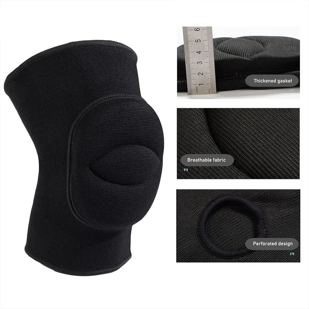 Black nylon thickened knee pad for sports joint protection, available in S M L sizes
