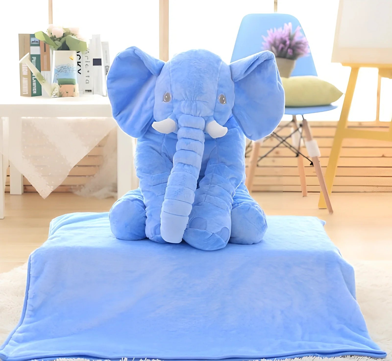 Soft 60cm grey elephant plush toy pillow with PP cotton filling for children's calming, in various colours like blue and pink