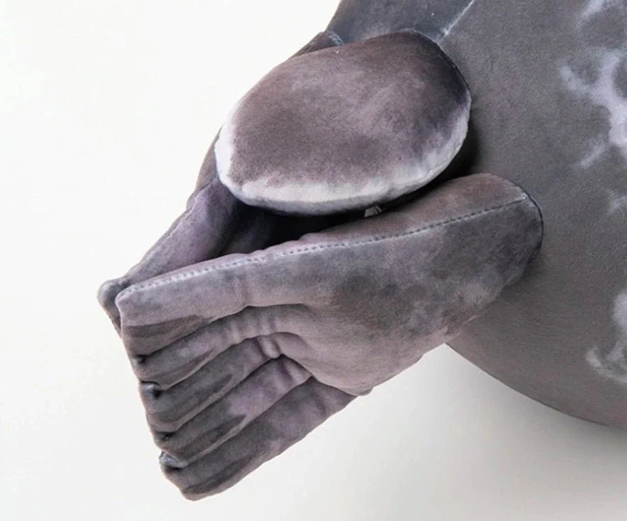 Large grey and white seal plush toy in various sizes for decoration and cuddling