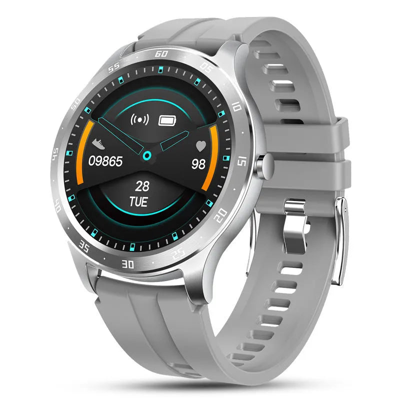 S20 smart fitness bracelet on a wrist, showing its 1.28 inch screen and strap, in black, grey, or pink.