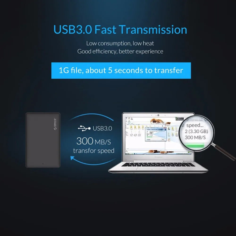 ORICO 2577U3 black ABS mobile hard disk box with tool-free SATA drive slot and USB 3.0 Micro B port