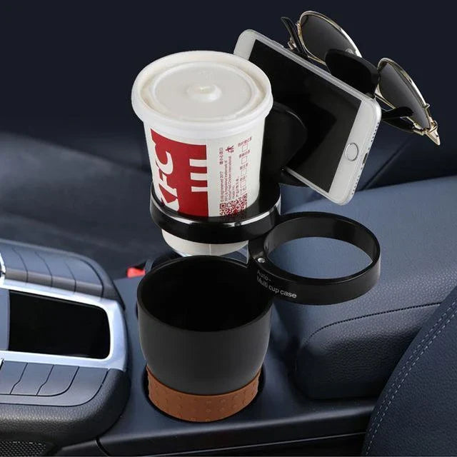 Rotatable ABS car cup holder in green, black, and pink for convenient drink storage
