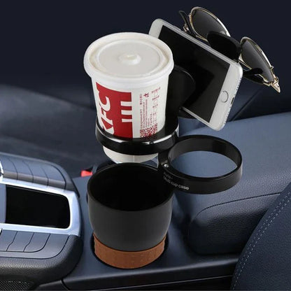 Rotatable ABS car cup holder in green, black, and pink for convenient drink storage