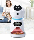 White automatic pet feeder with removable grain barrel and metal food tray, infrared anti-feeding prevention