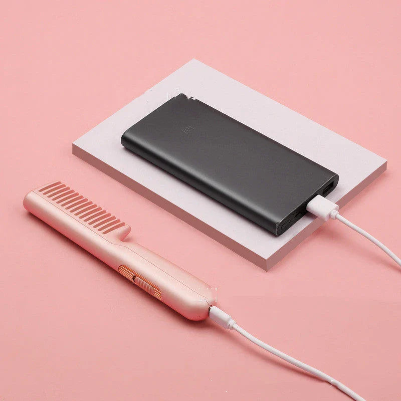 Wireless hair straightening comb with USB charging, negative ion technology, and compact design for salon-quality styling at home