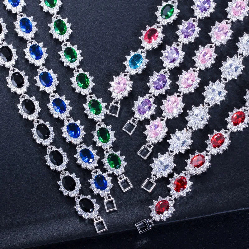 18K real platinum plated copper bracelet with cubic zirconia inlay, 18.6cm chain, white colour, on a clean background