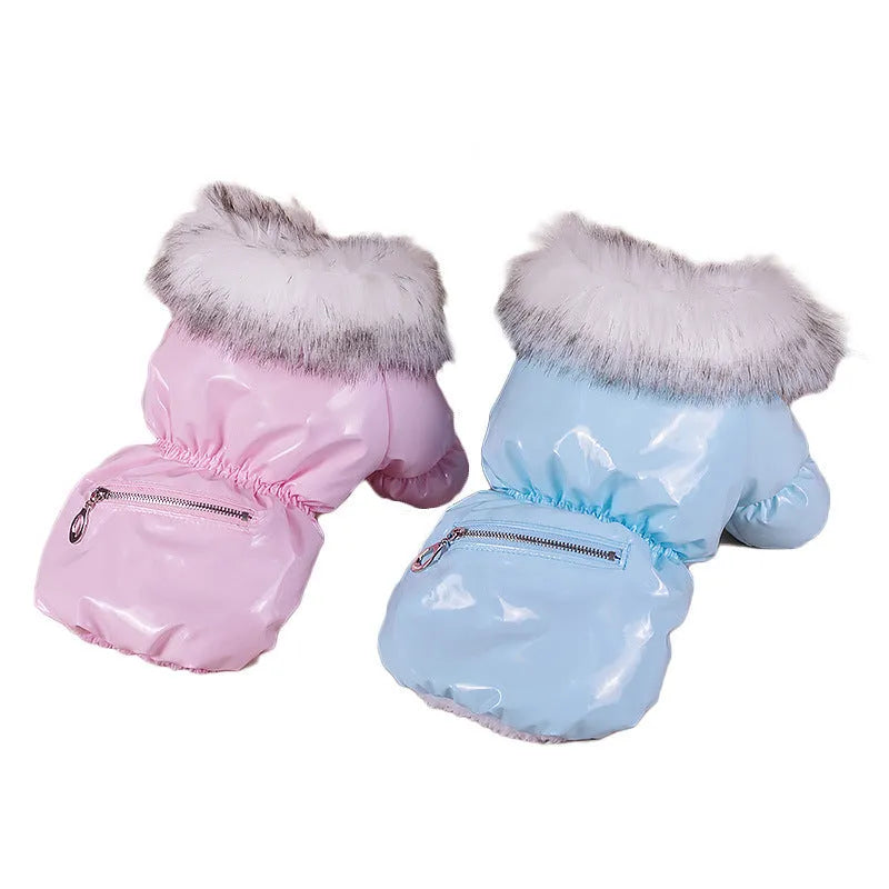 Blue cotton dog coat with British style design for autumn and winter wear