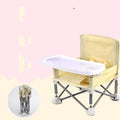 Foldable baby dining chair in folding grey with removable tray and safety belt, includes storage bag
