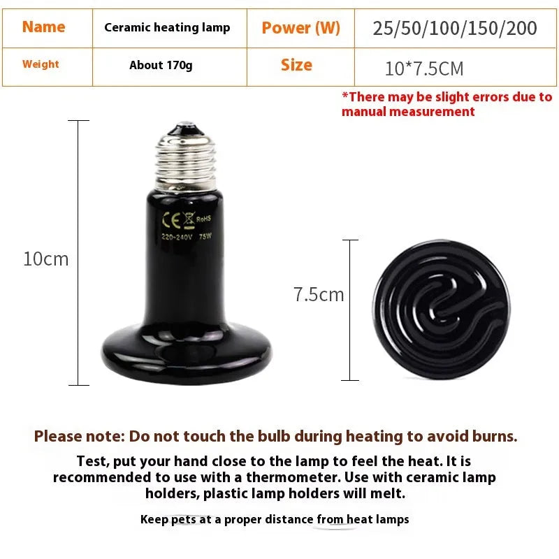Black ceramic heating night light for climbing pets with temperature control