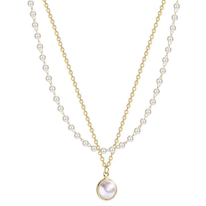 Double-layer pearls necklace with adjustable chains for summer wear