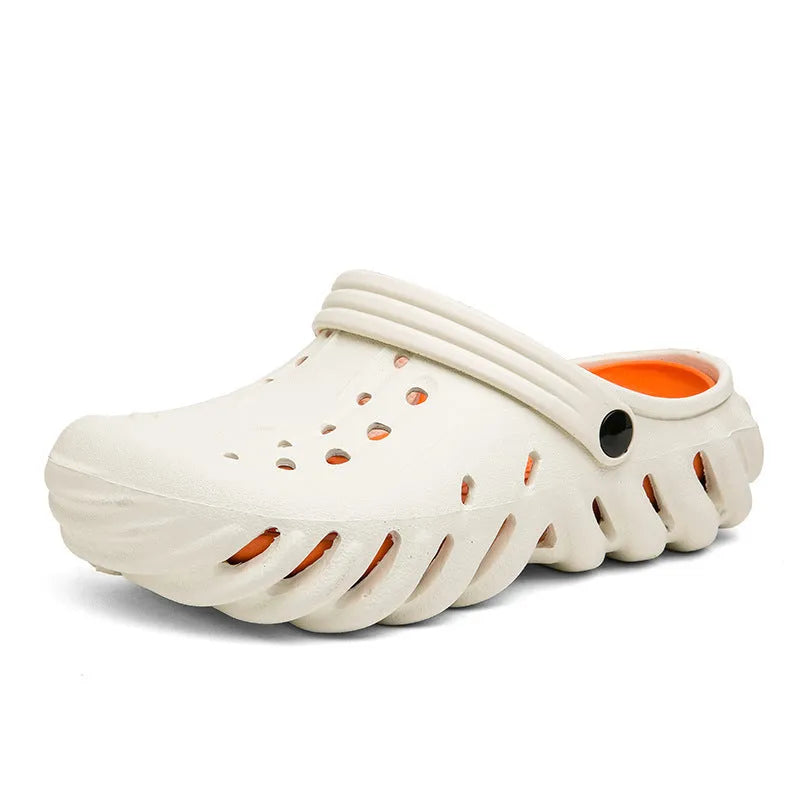 Men's EVA hollow-out slipper sandals in beige colour showing breathable design and non-slip sole
