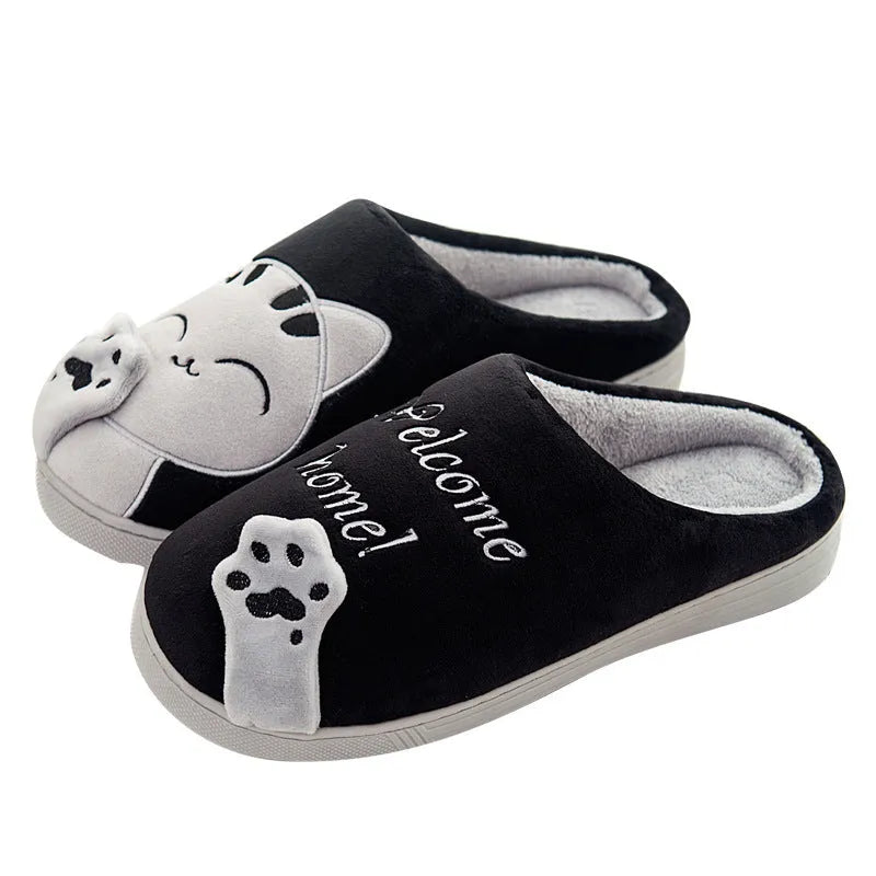 Cute cat slippers for women and men, pink lucky cat design with plush upper and non-slip sole