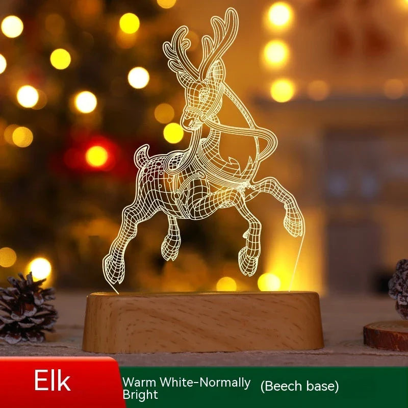 Elegant 3D Acrylic LED Christmas Lamp with intricate designs and warm, cozy lighting