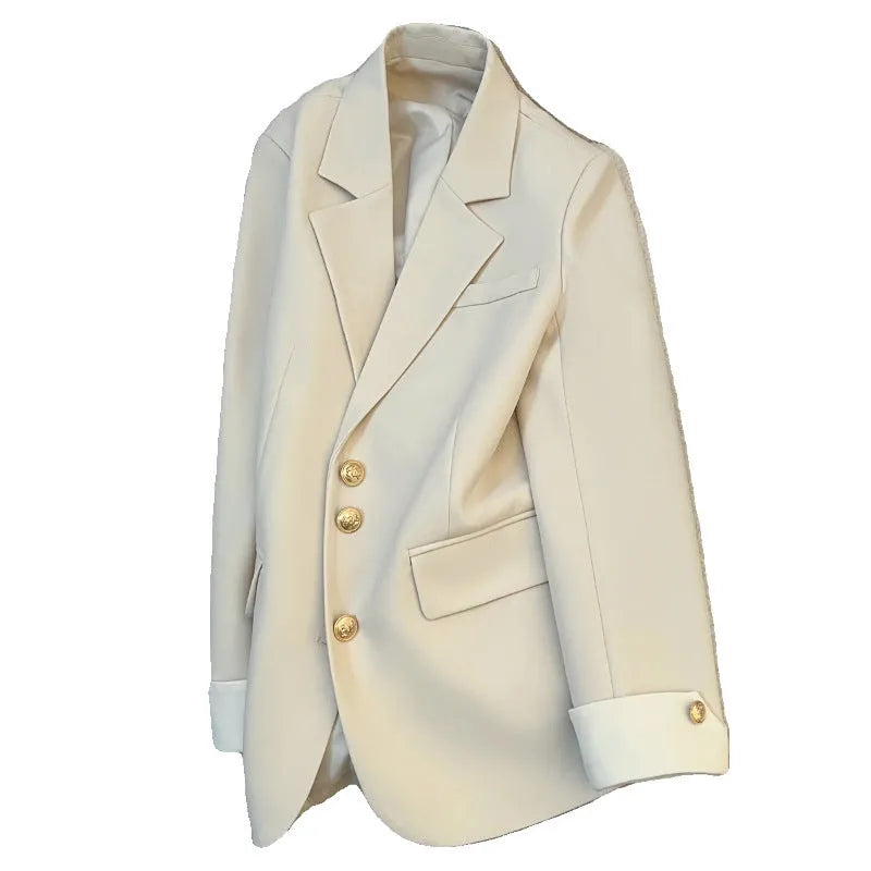 Korean-style women's loose fit coat in milky white colour with pockets