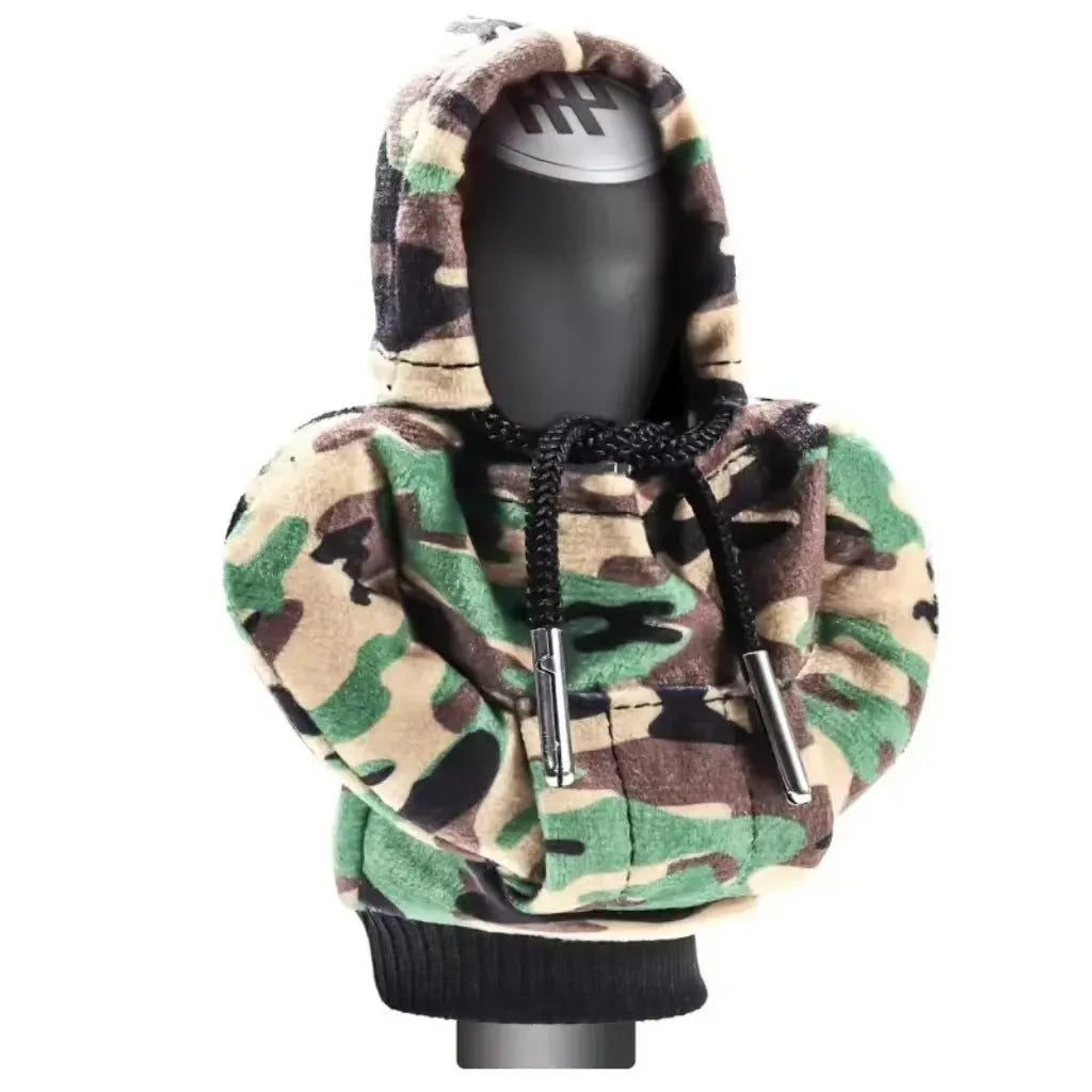 Grey camouflage sweater style knitted gear lever cover for universal automatic car shift stick