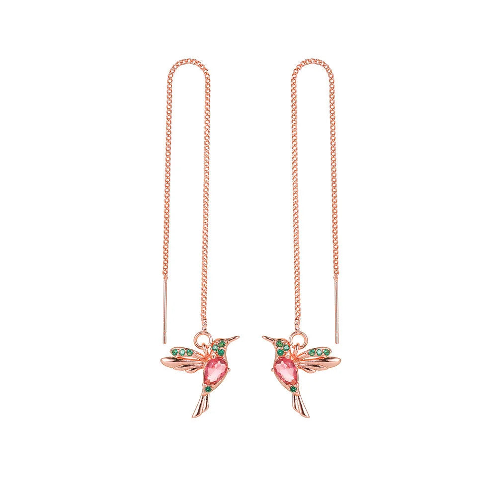 Little Bird Drop Hummingbird Earrings with Crystal Pendant in three finishes