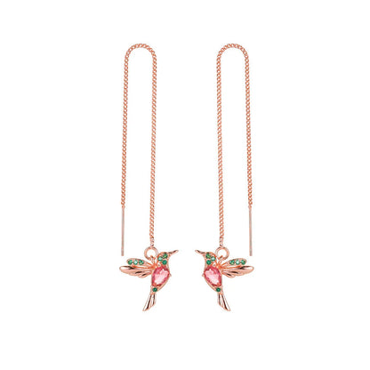 Little Bird Drop Hummingbird Earrings with Crystal Pendant in three finishes