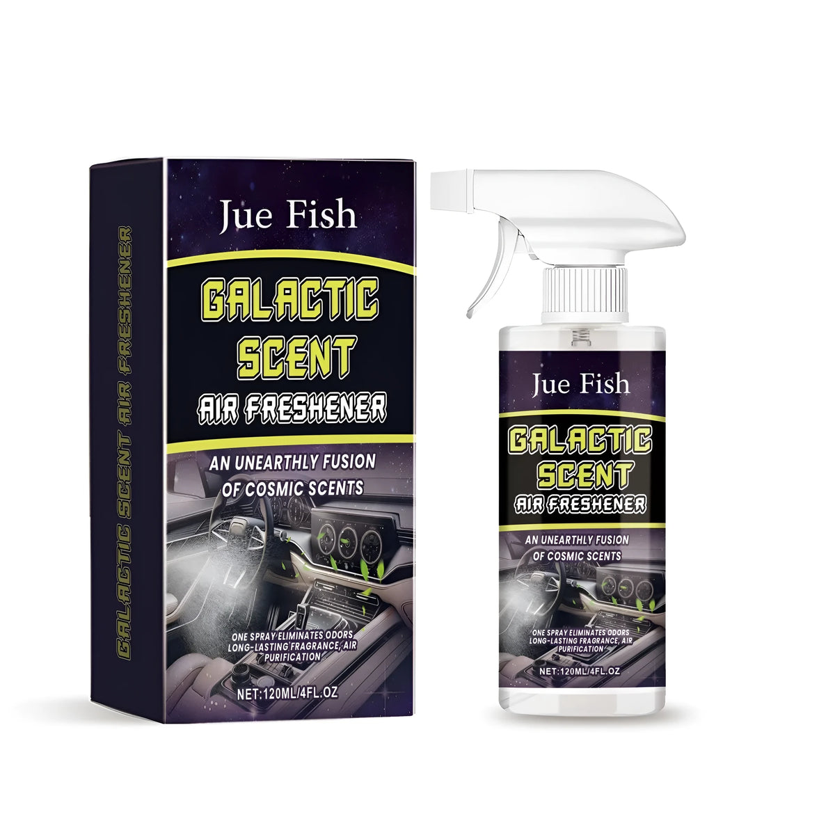 Galactic Scent 120ml car air freshener with sandalwood and berry extracts in a clear bottle
