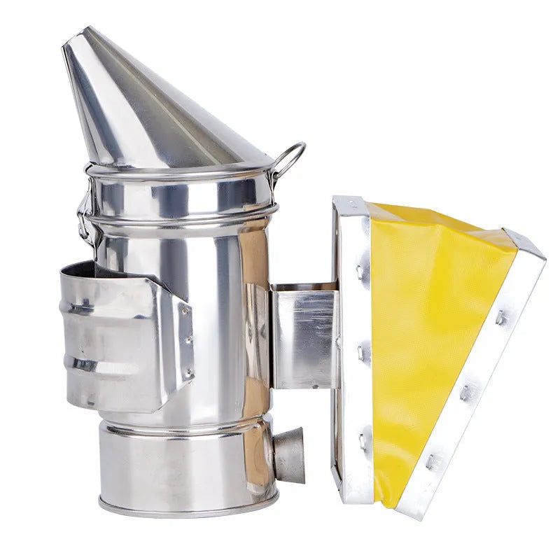 Stainless steel beekeeping smoker with leather bellow and nozzle, portable smoke sprayer for apiary use