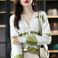 Women's striped V-neck button cardigan with 3D pattern in multiple colour options