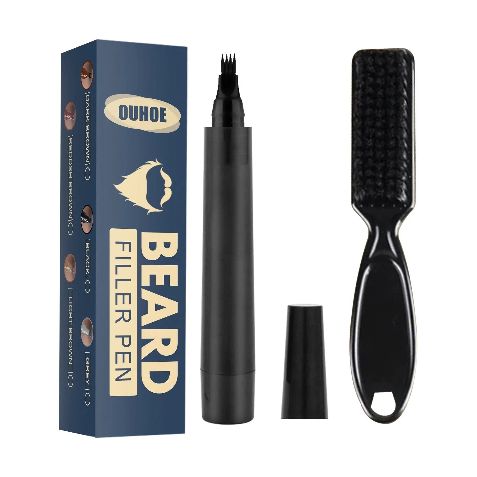 A premium beard filling pencil with a brush, designed to help men achieve a flawless, well-groomed beard look.