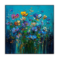 Hand-painted knife flower oil painting on square canvas, modern floral design, unframed, textured 3D effect