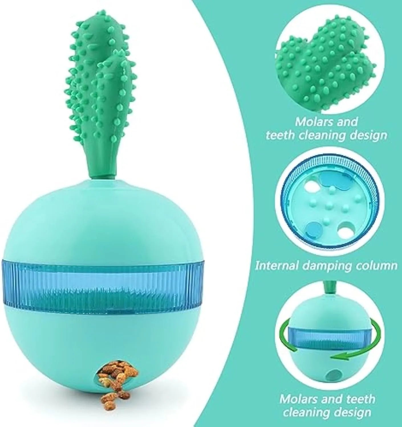 Blue durable rubber dog toy ball with treat dispensing holes for medium to large dogs.