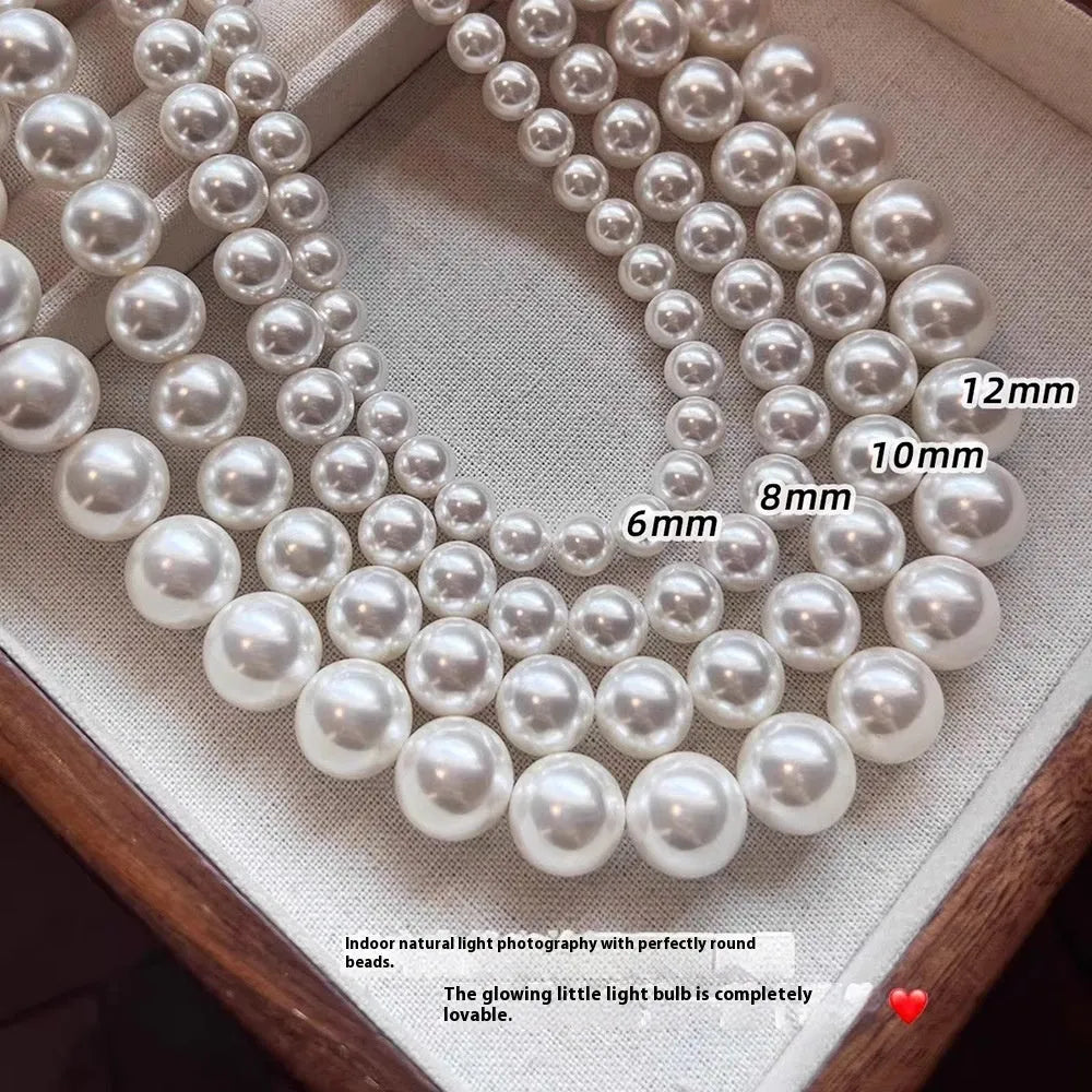 925 silver ingot buckle necklace with white shell pearls on unisex clavicle chain, 45cm length.