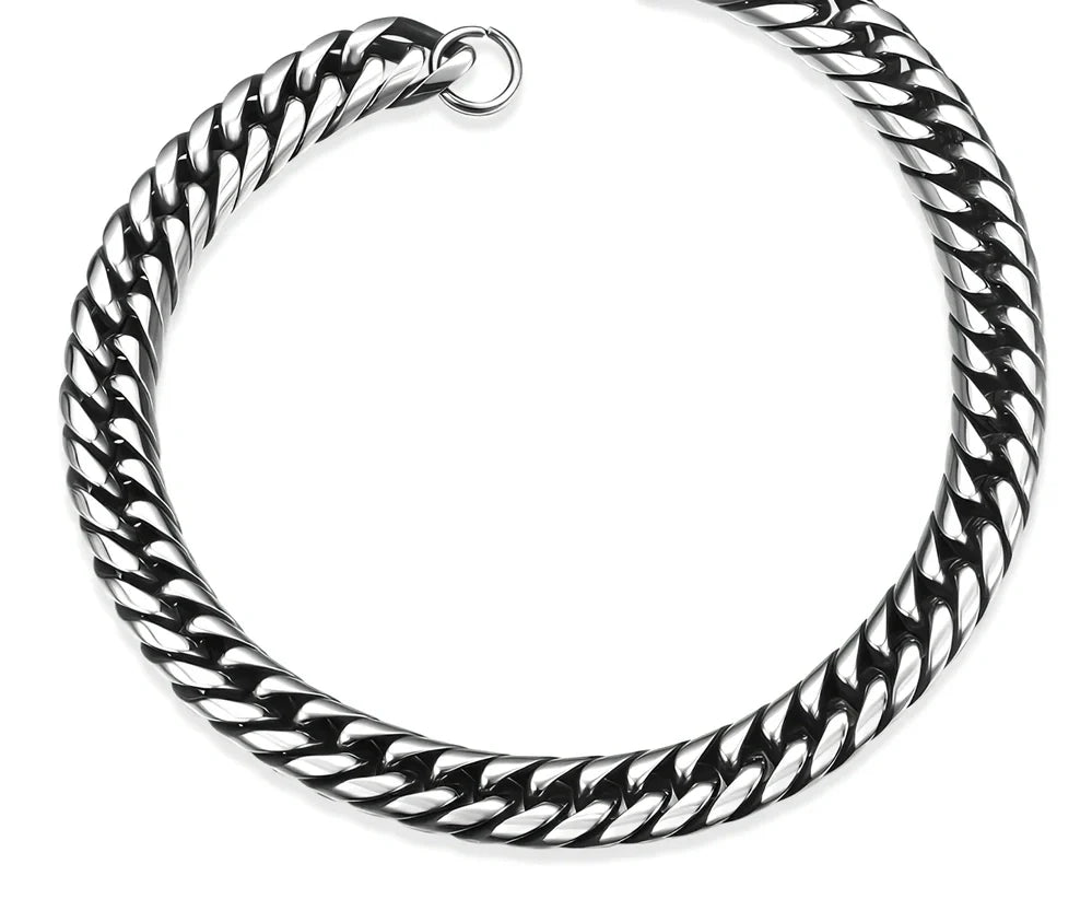 Men's titanium steel bracelet with silver inlay, geometric chain 21.5 cm long and 10 mm wide