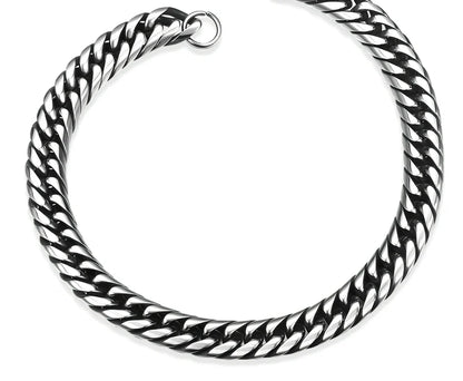 Men's titanium steel bracelet with silver inlay, geometric chain 21.5 cm long and 10 mm wide