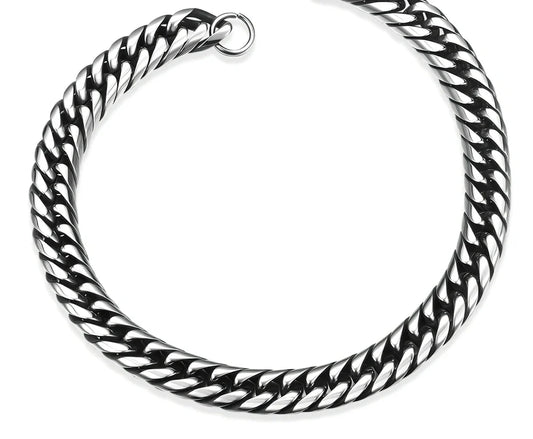Men's titanium steel bracelet with silver inlay, geometric chain 21.5 cm long and 10 mm wide