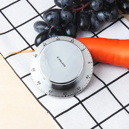Stainless steel mechanical kitchen timer with magnetic back, no batteries required