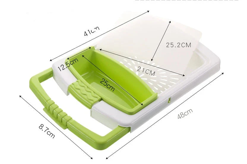 Premium polypropylene cutting board with stackable design, available in gray, blue, and green color options