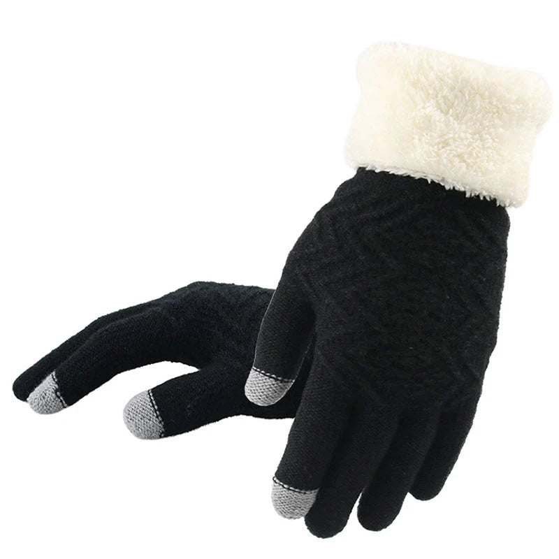 Women's winter knitted gloves in Jacquard design, available in purple, pink, grey, and black