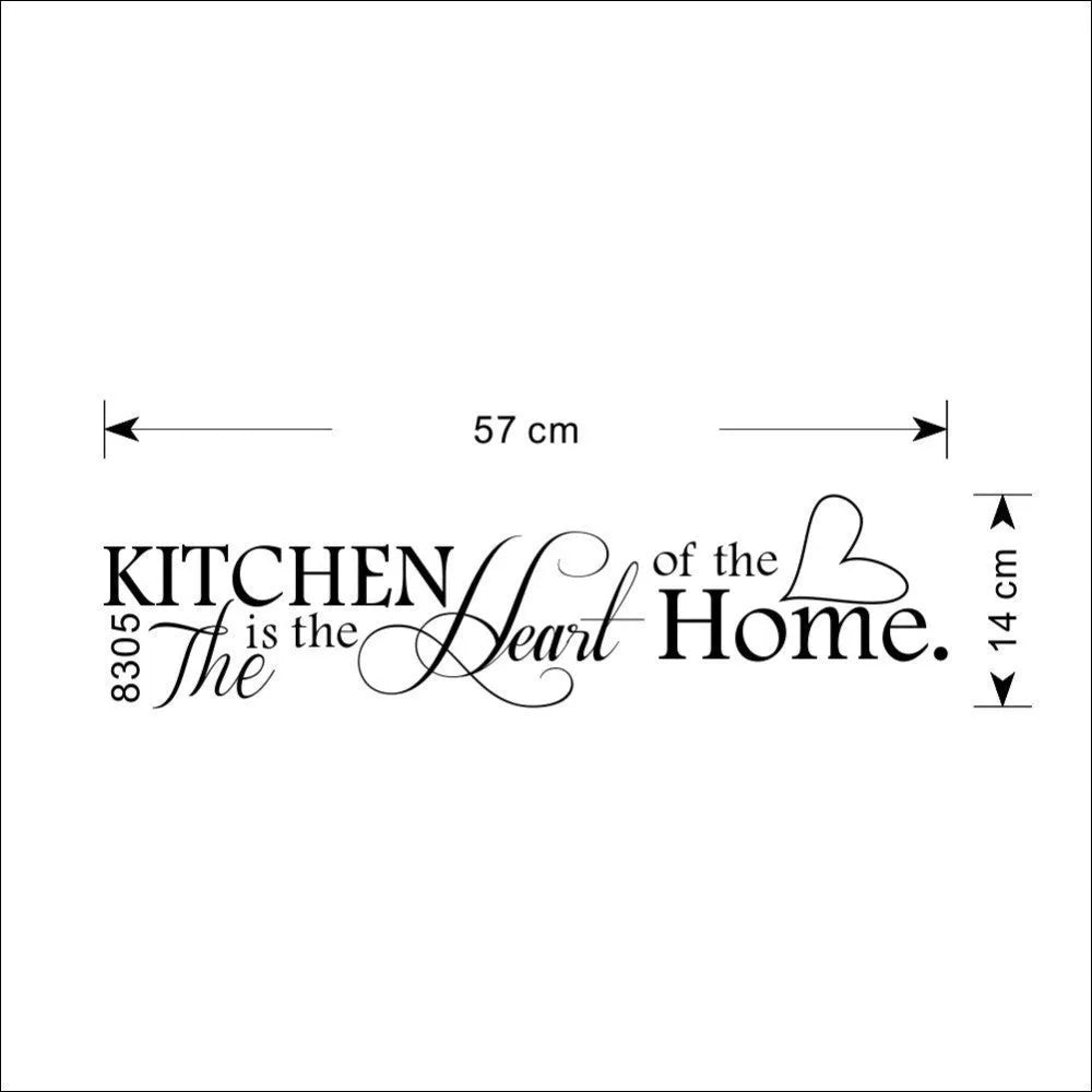 Heart of the Home letter pattern PVC wall sticker in black, 60x15cm, on a kitchen wall