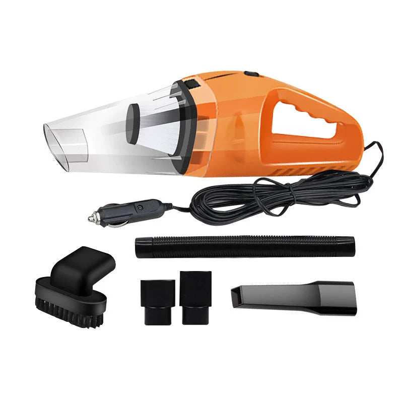12V 120W Portable Handheld Vacuum Cleaner for Cars in orange, blue, and black