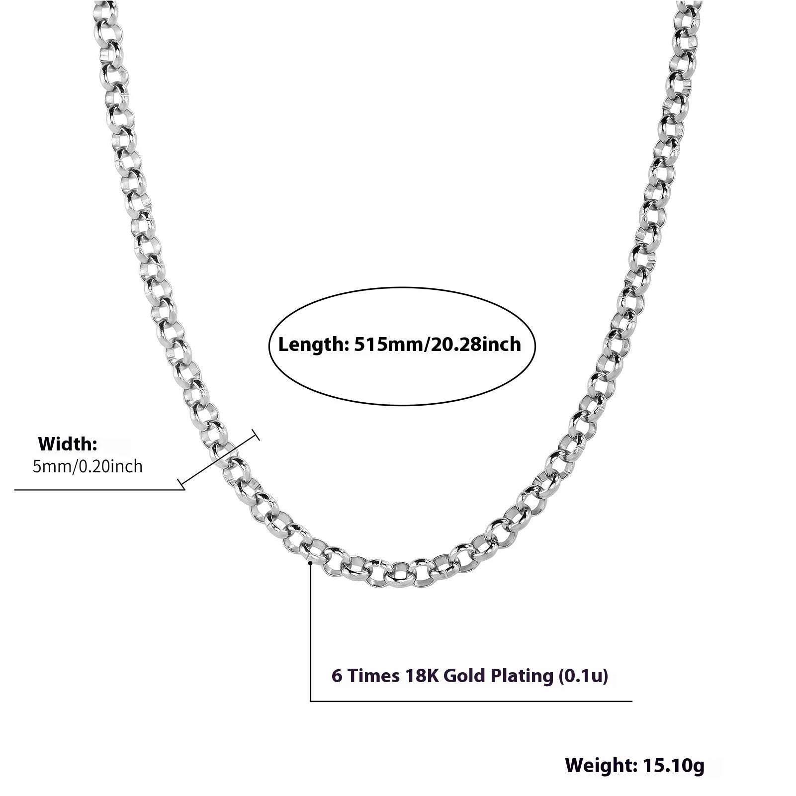Silver stainless steel men's punk ring buckle necklace with O-ring chain on a neutral background