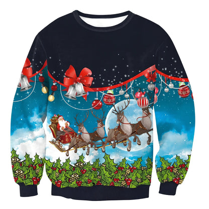 Cartoon Vacation Santa Elf pullover in cotton, full sleeves 60-70cm, O-neck for women and men, casual winter top sizes S-XL
