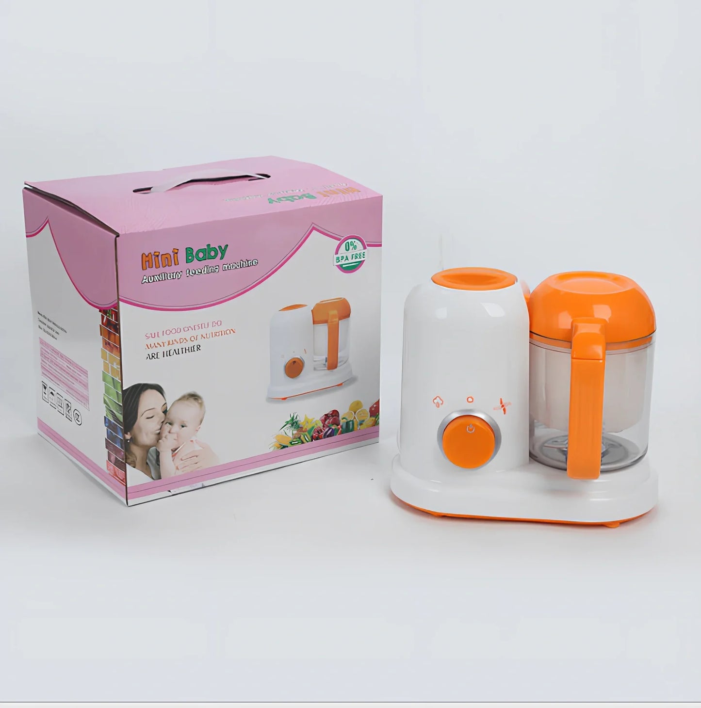 Smart baby food processor with steam cooking function and 190ml capacity in light green colour