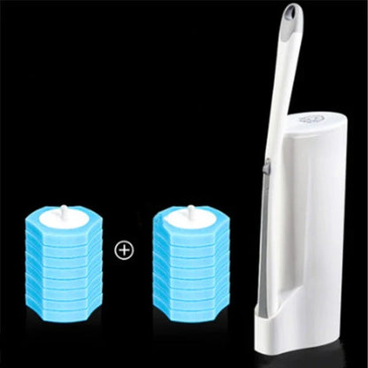 Disposable toilet brush with plastic handle and sponge head for hygienic cleaning