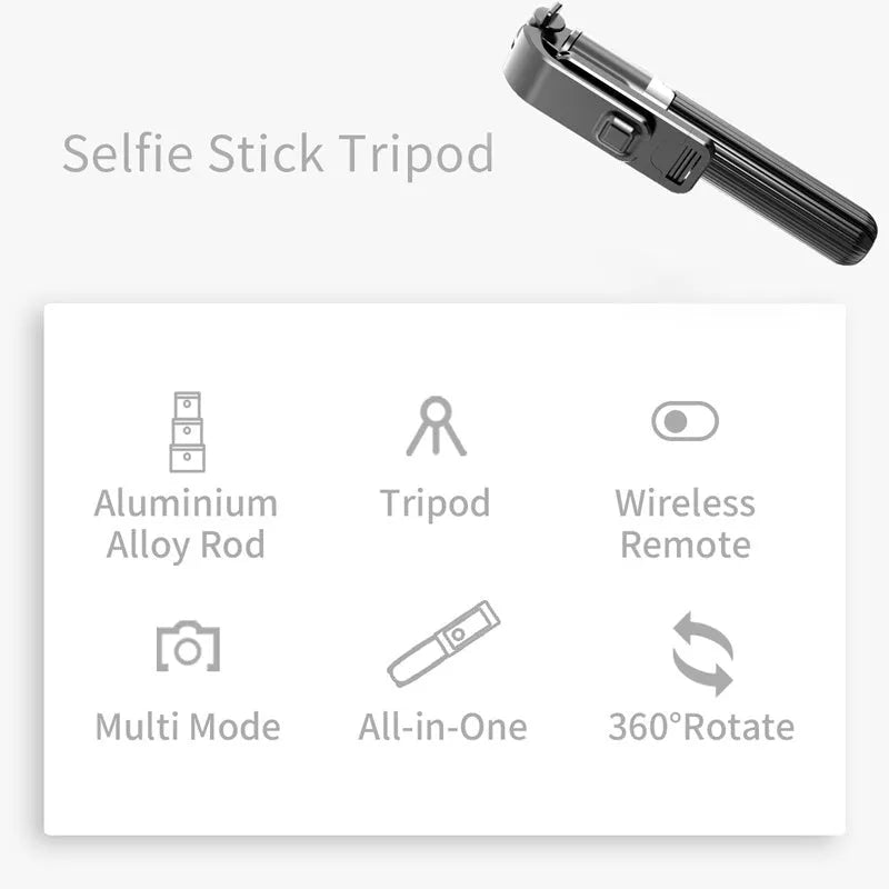 Black and white Apple-compatible tripod selfie stick with extendable shaft